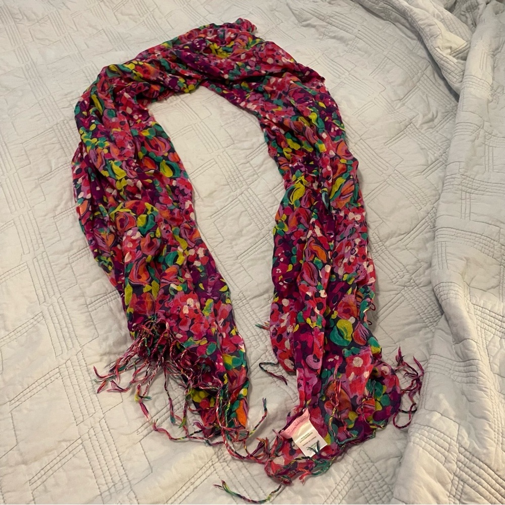 Lilly Pulitzer silk and cashmere Multicolor Floral Fringe Scarf